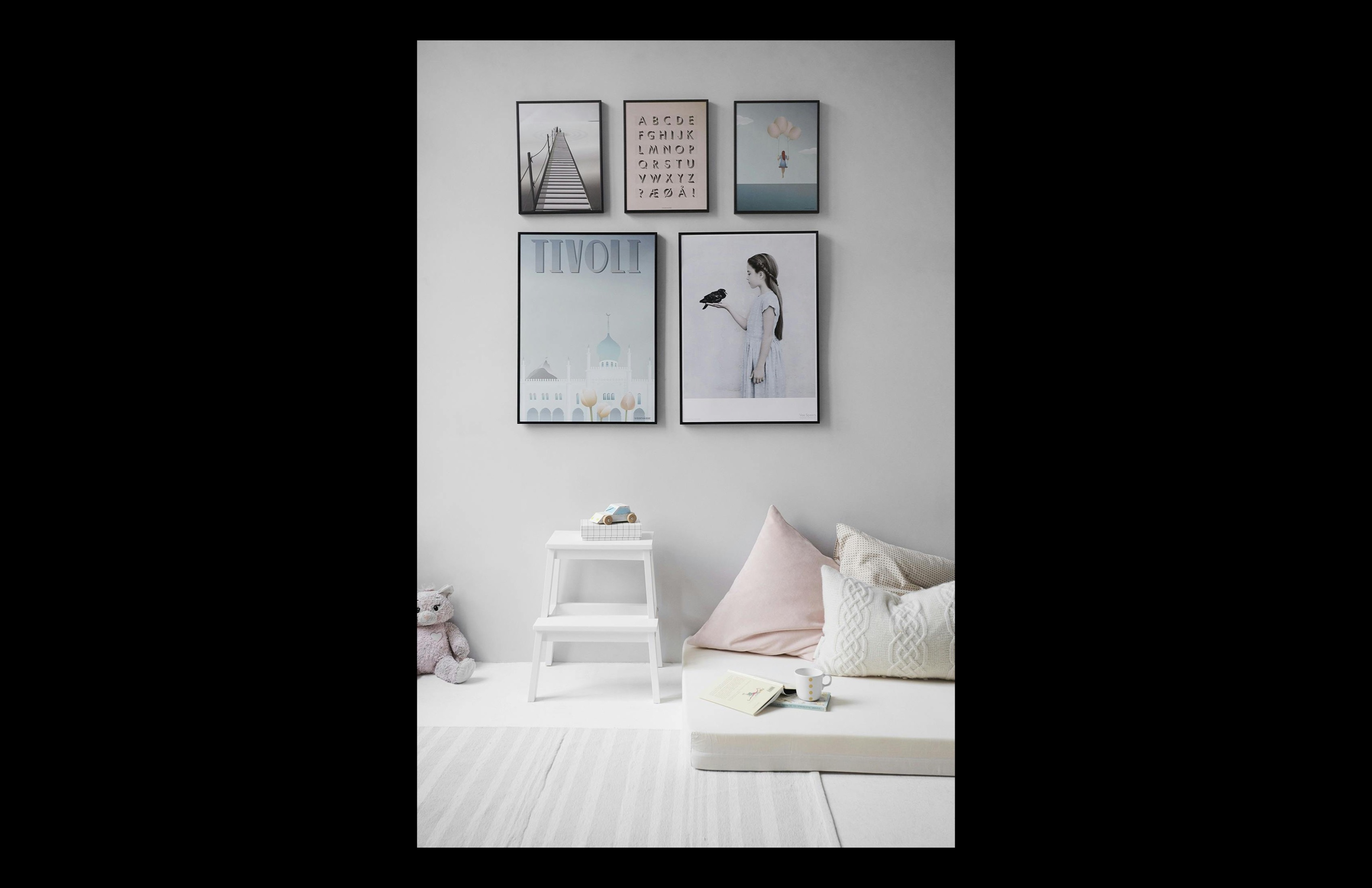 Modern styled corner with art and seating